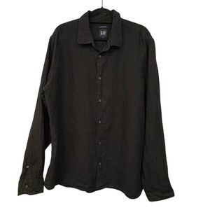 Gap Mens Long Sleeve Button Up Linen Shirt Size‎ XL Black RECENT Spring 2024